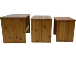Tables d'appoint gigognes en bois de pin vintage, ensemble de 3