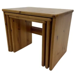 Tables d'appoint gigognes en bois de pin vintage, ensemble de 3