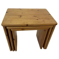 Tables d'appoint gigognes en bois de pin vintage, ensemble de 3