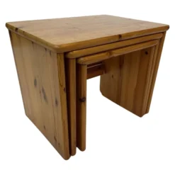Tables d'appoint gigognes en bois de pin vintage, ensemble de 3