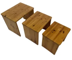 Tables d'appoint gigognes en bois de pin vintage, ensemble de 3