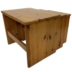 Tables d'appoint gigognes en bois de pin vintage, ensemble de 3