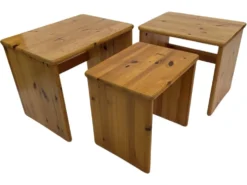 Tables d'appoint gigognes en bois de pin vintage, ensemble de 3