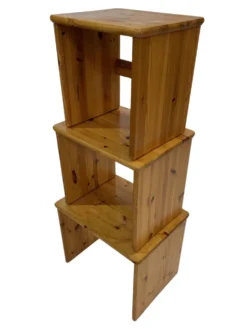Tables d'appoint gigognes en bois de pin vintage, ensemble de 3