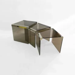Tables d'appoint gigognes en verre fumé T35 'Tris' de Gallotti & Radice Chrome