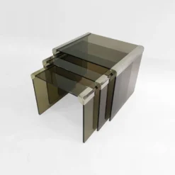Tables d'appoint gigognes en verre fumé T35 'Tris' de Gallotti & Radice Chrome
