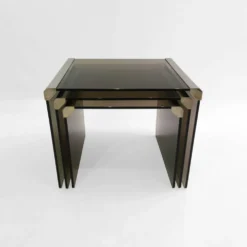 Tables d'appoint gigognes en verre fumé T35 'Tris' de Gallotti & Radice Chrome