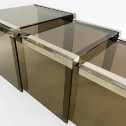 Tables d'appoint gigognes en verre fumé T35 'Tris' de Gallotti & Radice Chrome