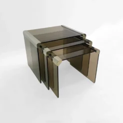 Tables d'appoint gigognes en verre fumé T35 'Tris' de Gallotti & Radice Chrome