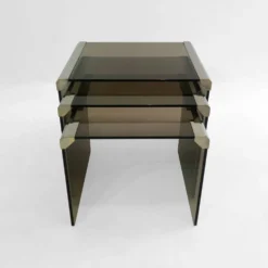 Tables d'appoint gigognes en verre fumé T35 'Tris' de Gallotti & Radice Chrome