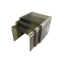 Tables d'appoint gigognes en verre fumé T35 'Tris' de Gallotti & Radice Chrome