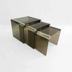 Tables d'appoint gigognes en verre fumé T35 'Tris' de Gallotti & Radice Chrome