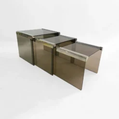 Tables d'appoint gigognes en verre fumé T35 'Tris' de Gallotti & Radice Chrome