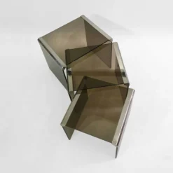 Tables d'appoint gigognes en verre fumé T35 'Tris' de Gallotti & Radice Chrome