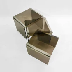 Tables d'appoint gigognes en verre fumé T35 'Tris' de Gallotti & Radice Chrome