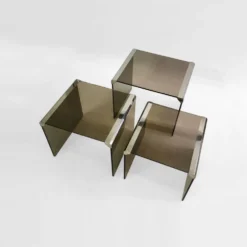 Tables d'appoint gigognes en verre fumé T35 'Tris' de Gallotti & Radice Chrome
