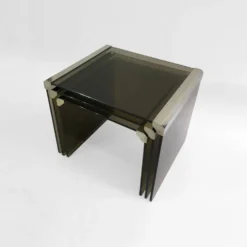 Tables d'appoint gigognes en verre fumé T35 'Tris' de Gallotti & Radice Chrome