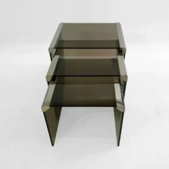 Tables d'appoint gigognes en verre fumé T35 'Tris' de Gallotti & Radice Chrome