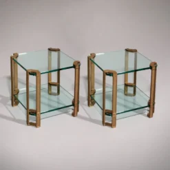 Tables d'appoint ou tables à café Peter Ghyczy T24 en verre double design des années 70 45x45x45.
