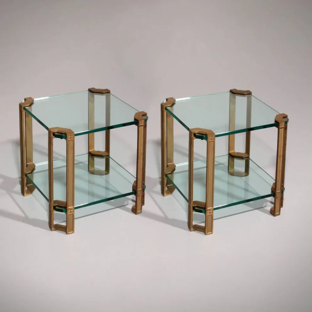 Tables d'appoint ou tables à café Peter Ghyczy T24 en verre double design des années 70 45x45x45.