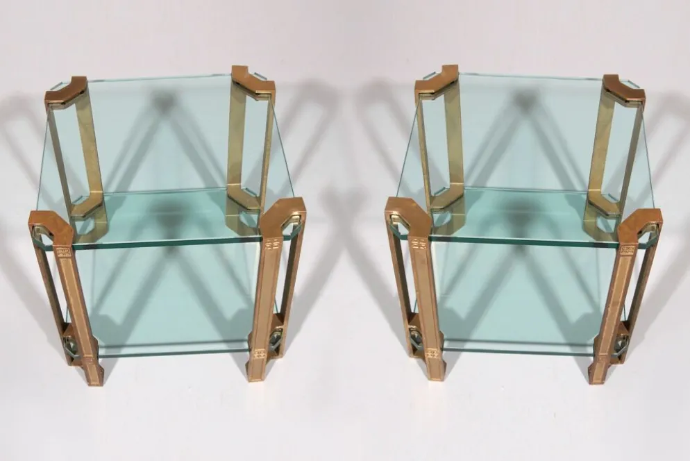Tables d'appoint ou tables à café Peter Ghyczy T24 en verre double design des années 70 45x45x45.