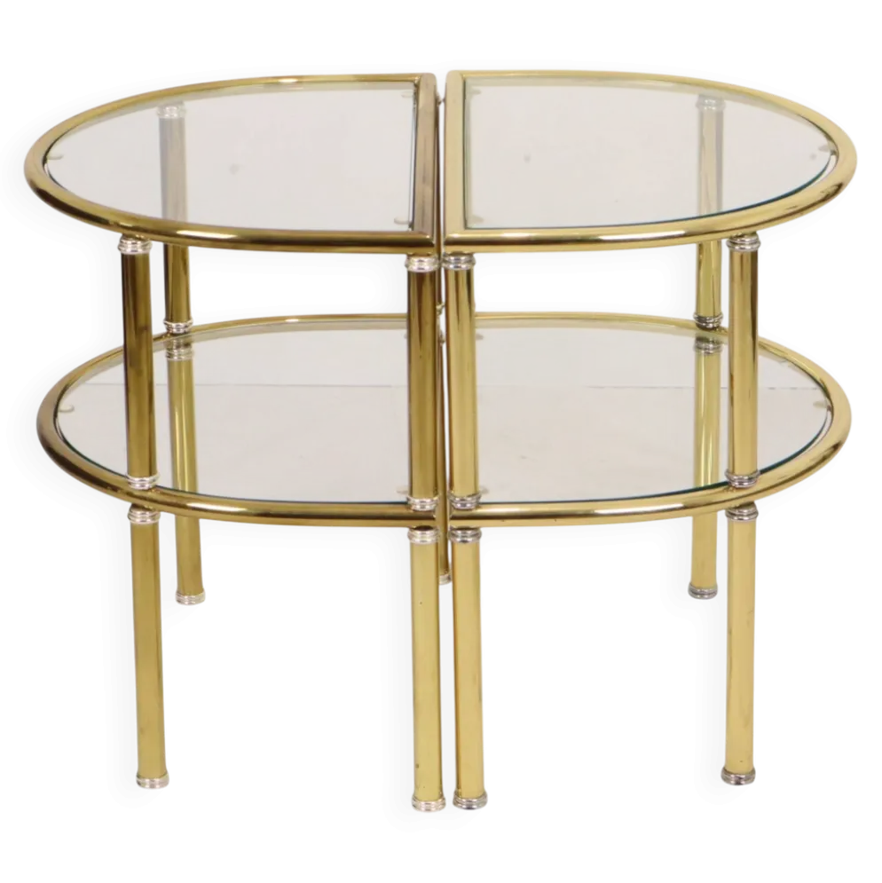 Tables d'appoint, tables de nuit, chrome, verre fumé, Hollywood Regency
