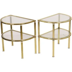 Tables d'appoint, tables de nuit, chrome, verre fumé, Hollywood Regency
