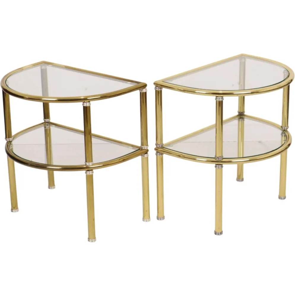 Tables d'appoint, tables de nuit, chrome, verre fumé, Hollywood Regency
