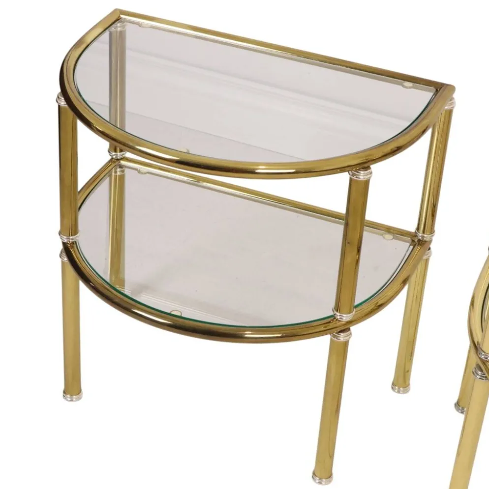 Tables d'appoint, tables de nuit, chrome, verre fumé, Hollywood Regency