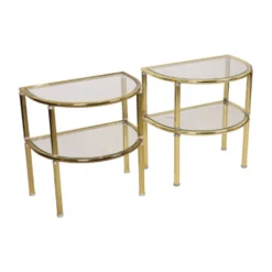 Tables d'appoint, tables de nuit, chrome, verre fumé, Hollywood Regency