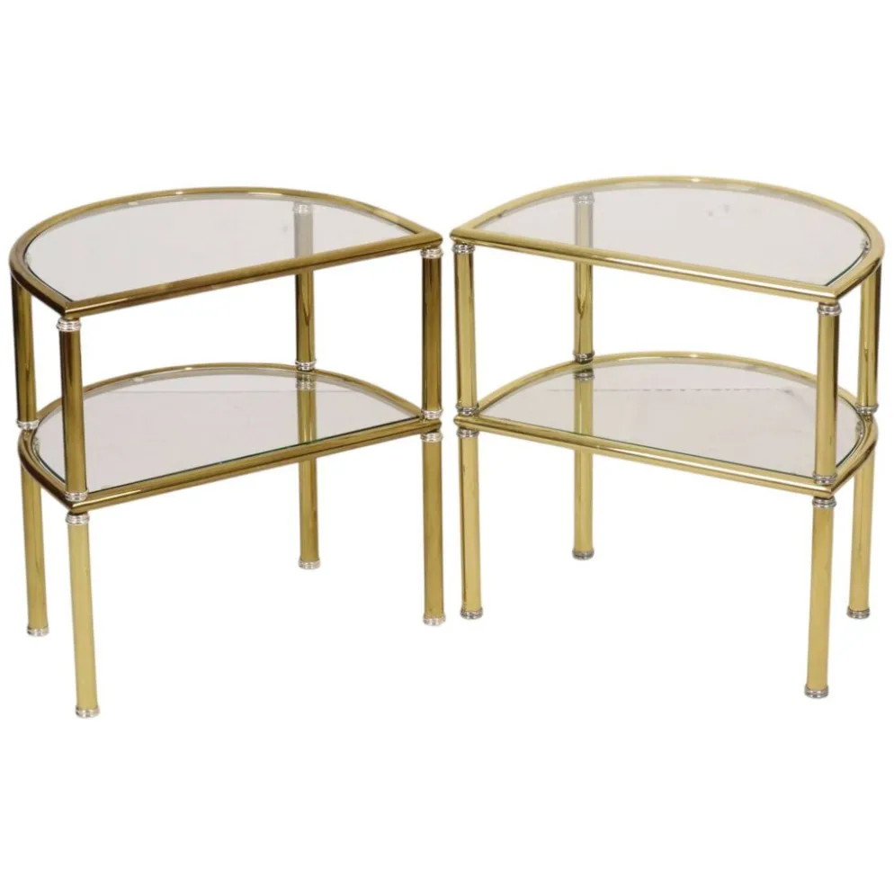 Tables d'appoint, tables de nuit, chrome, verre fumé, Hollywood Regency