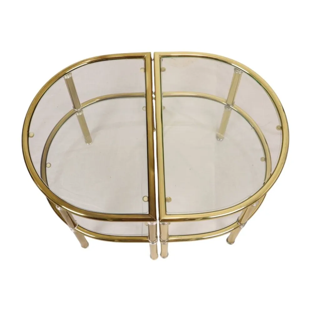 Tables d'appoint, tables de nuit, chrome, verre fumé, Hollywood Regency