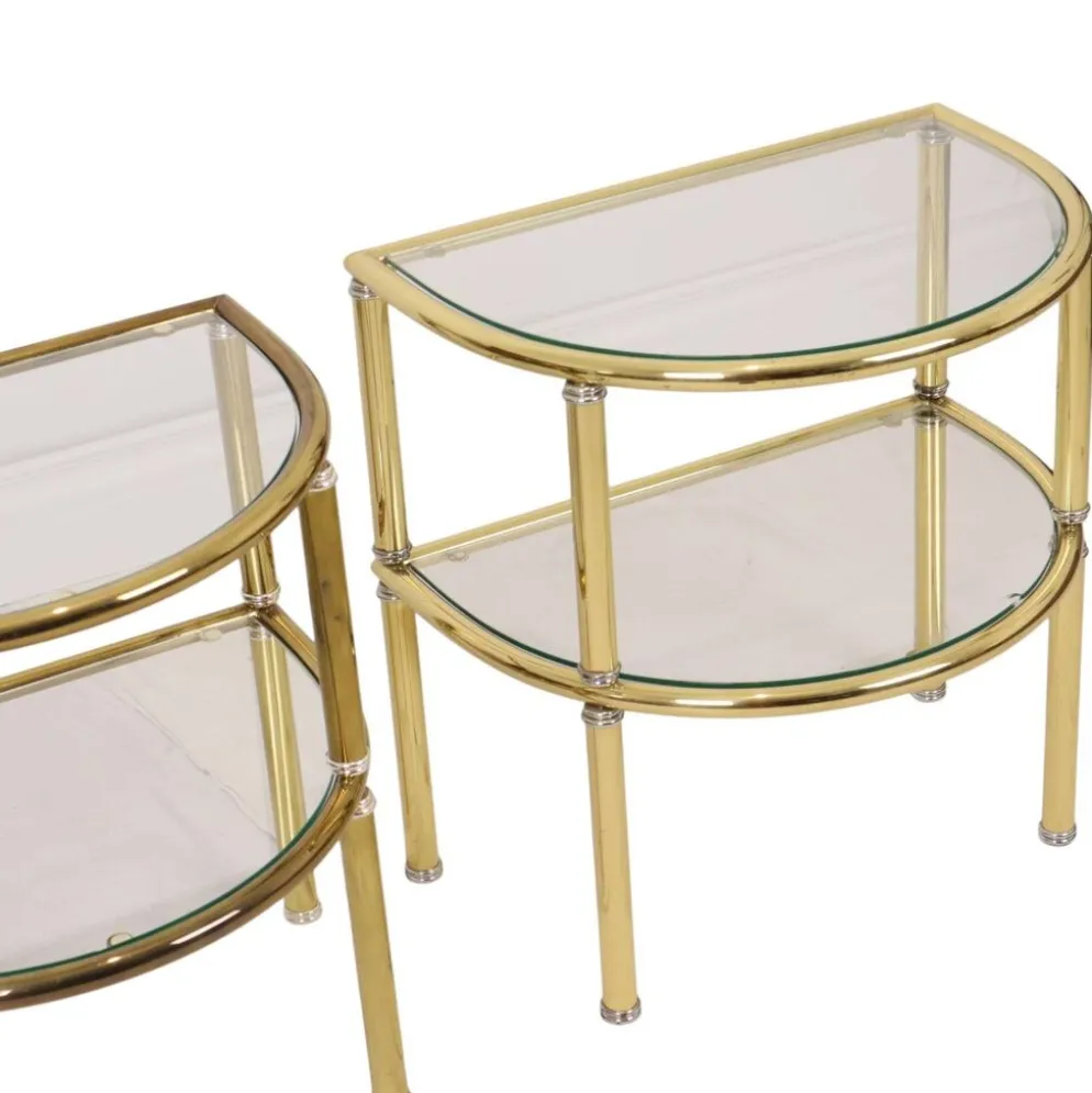 Tables d'appoint, tables de nuit, chrome, verre fumé, Hollywood Regency