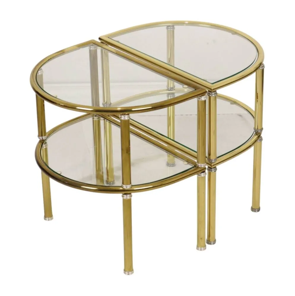 Tables d'appoint, tables de nuit, chrome, verre fumé, Hollywood Regency