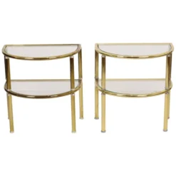 Tables d'appoint, tables de nuit, chrome, verre fumé, Hollywood Regency