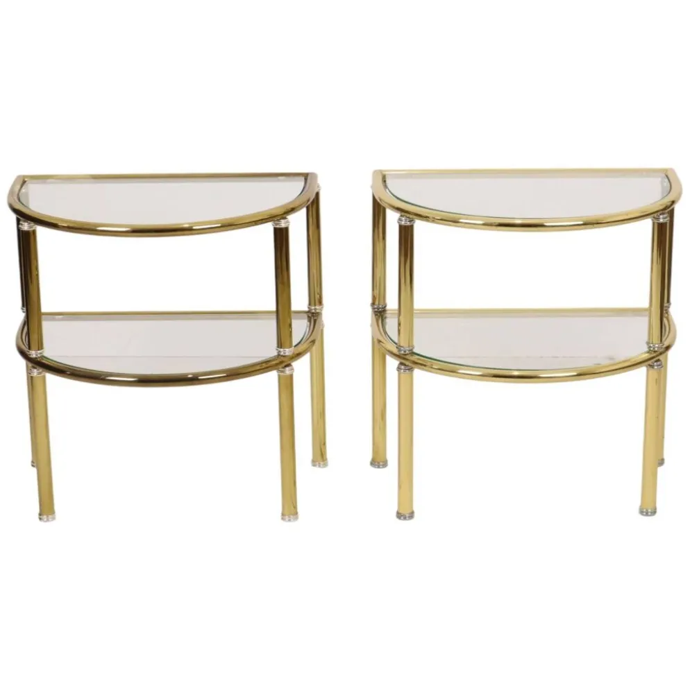 Tables d'appoint, tables de nuit, chrome, verre fumé, Hollywood Regency