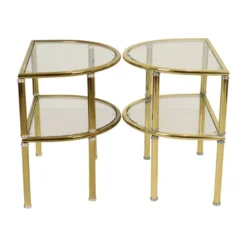 Tables d'appoint, tables de nuit, chrome, verre fumé, Hollywood Regency