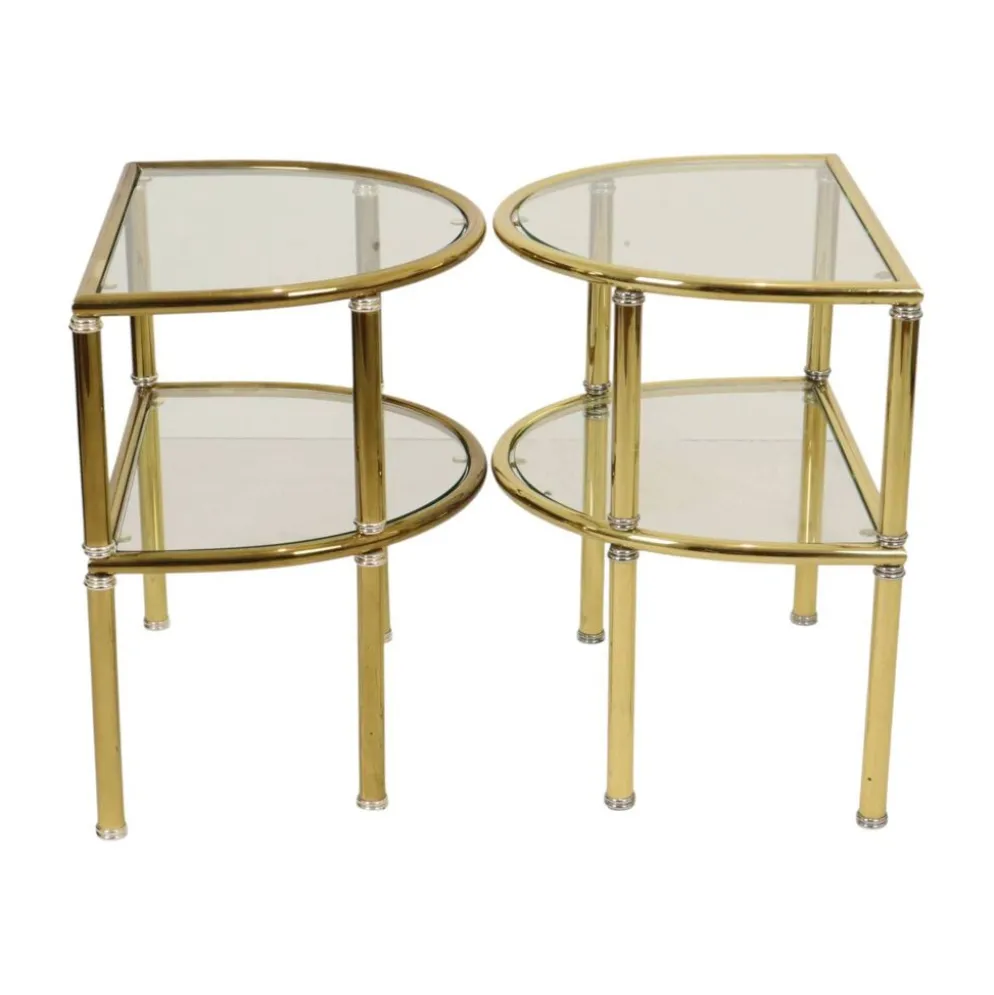 Tables d'appoint, tables de nuit, chrome, verre fumé, Hollywood Regency