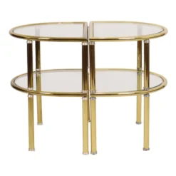 Tables d'appoint, tables de nuit, chrome, verre fumé, Hollywood Regency