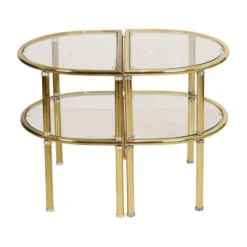 Tables d'appoint, tables de nuit, chrome, verre fumé, Hollywood Regency