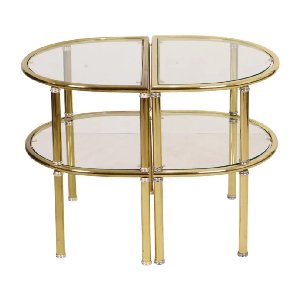 Tables d'appoint, tables de nuit, chrome, verre fumé, Hollywood Regency