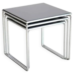 Tables d'appoint vintage en chrome et verre noir par Brabantia des années 1960