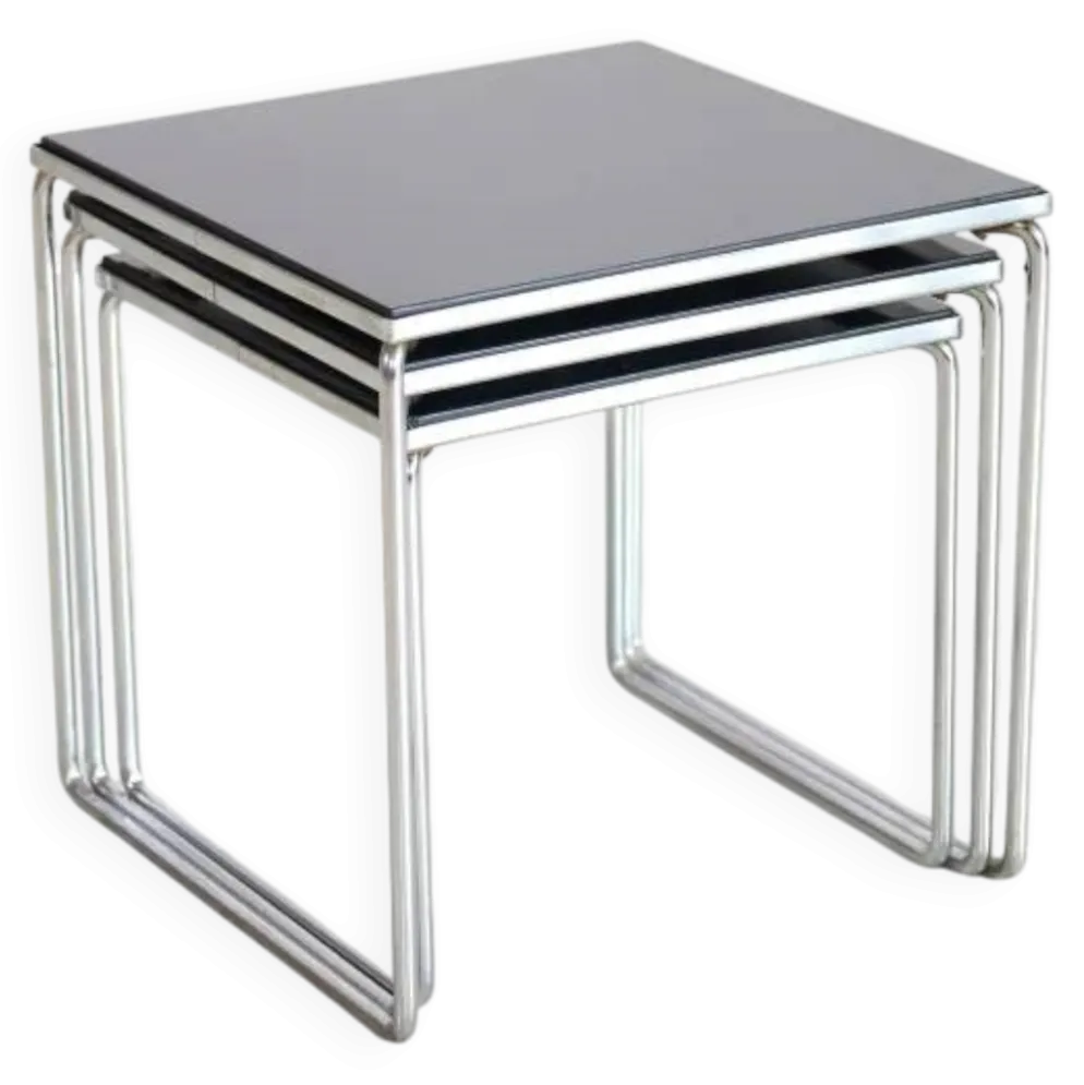 Tables d'appoint vintage en chrome et verre noir par Brabantia des années 1960