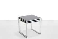 Tables d'appoint vintage en chrome et verre noir par Brabantia des années 1960