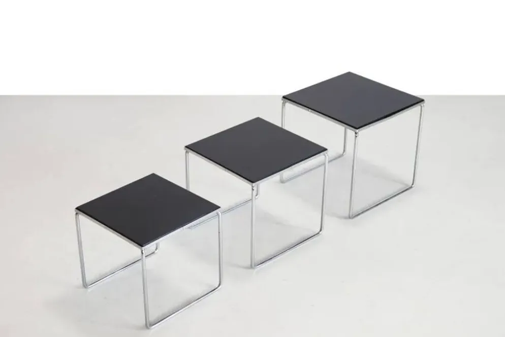 Tables d'appoint vintage en chrome et verre noir par Brabantia des années 1960