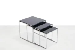 Tables d'appoint vintage en chrome et verre noir par Brabantia des années 1960