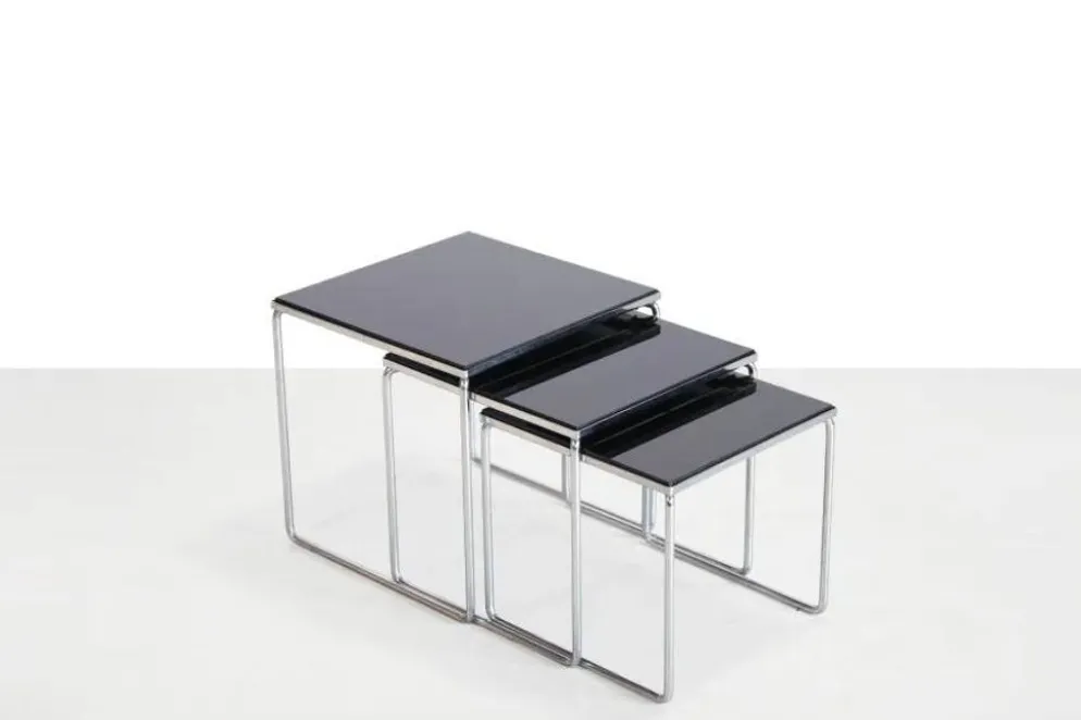 Tables d'appoint vintage en chrome et verre noir par Brabantia des années 1960