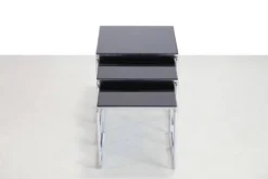 Tables d'appoint vintage en chrome et verre noir par Brabantia des années 1960