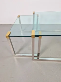 Tables de café et d'appoint T53 en laiton et verre par Peter Ghyczy, années 1970, ensemble de 3.