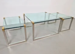 Tables de café et d'appoint T53 en laiton et verre par Peter Ghyczy, années 1970, ensemble de 3.
